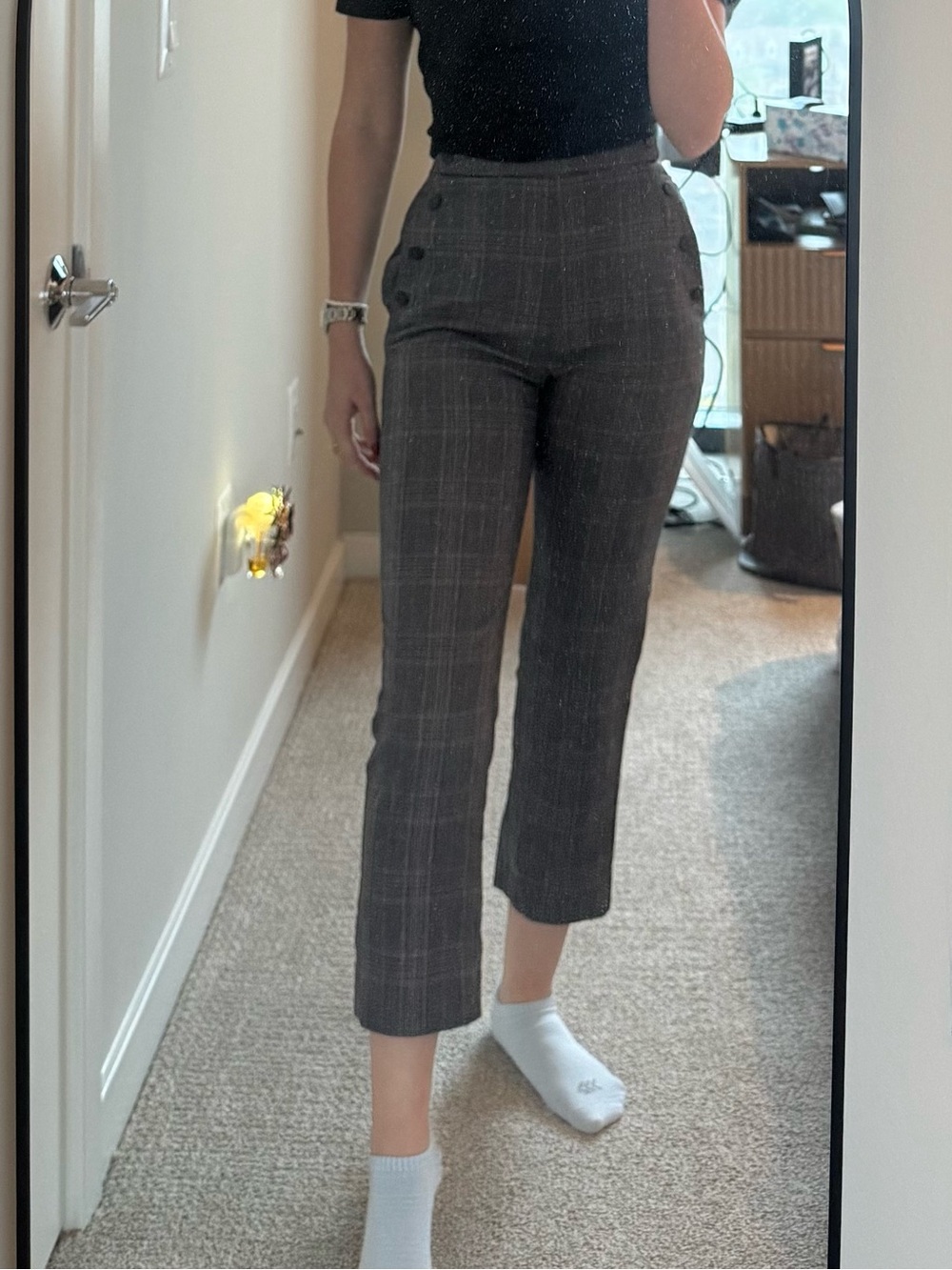 Sandro Binic Plaid Button-Detail Pants